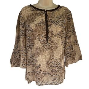 Y2k Apostrophe Women's Casual Brown Floral  3/4 Sleeve Top Blouse Size M
